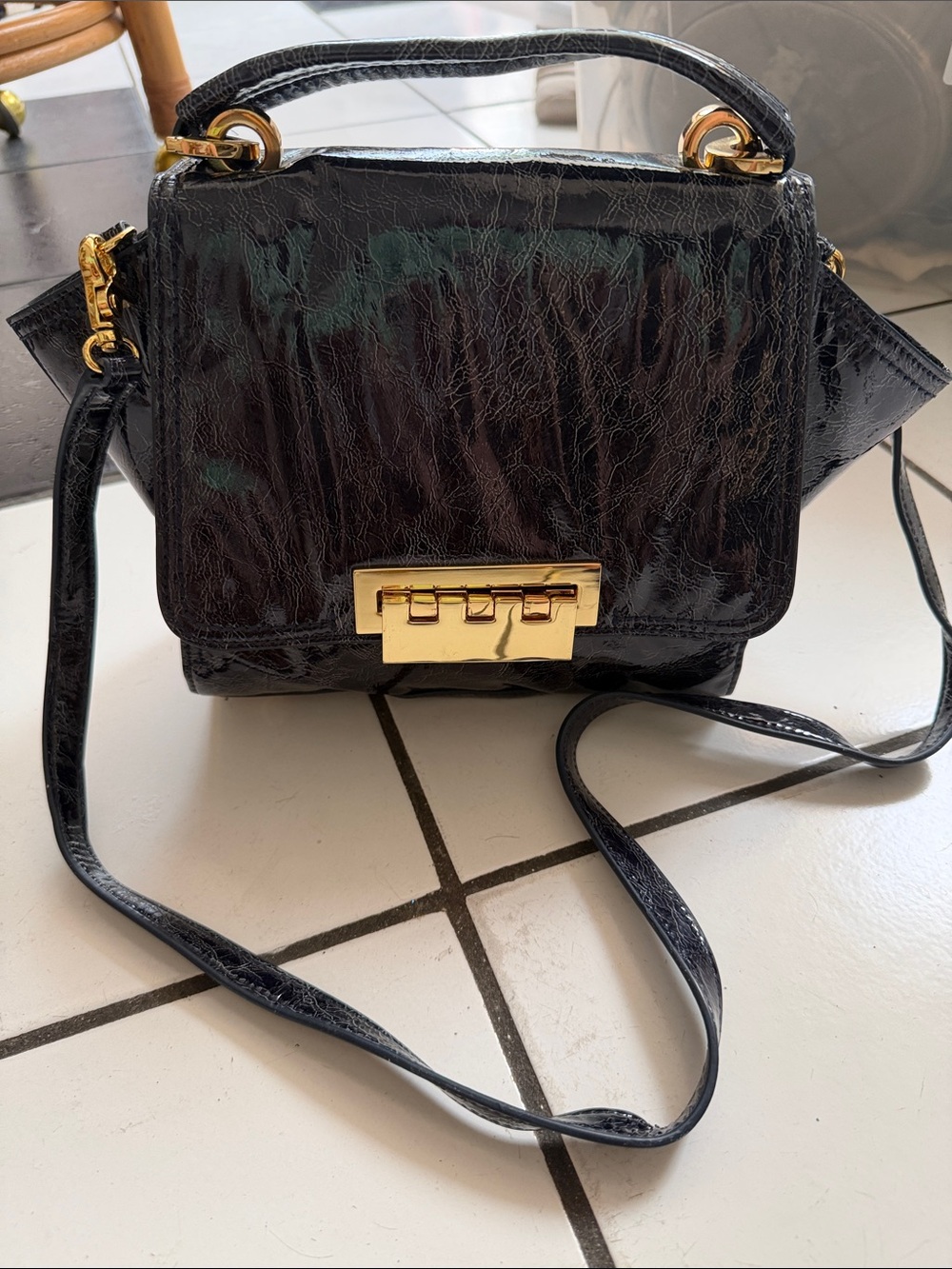 Zac Posen navy Patent Leather Crossbody with Gold Hardware